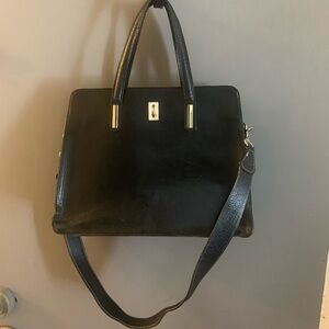 Genuine leather top handle structured bag Black Leather Handbag